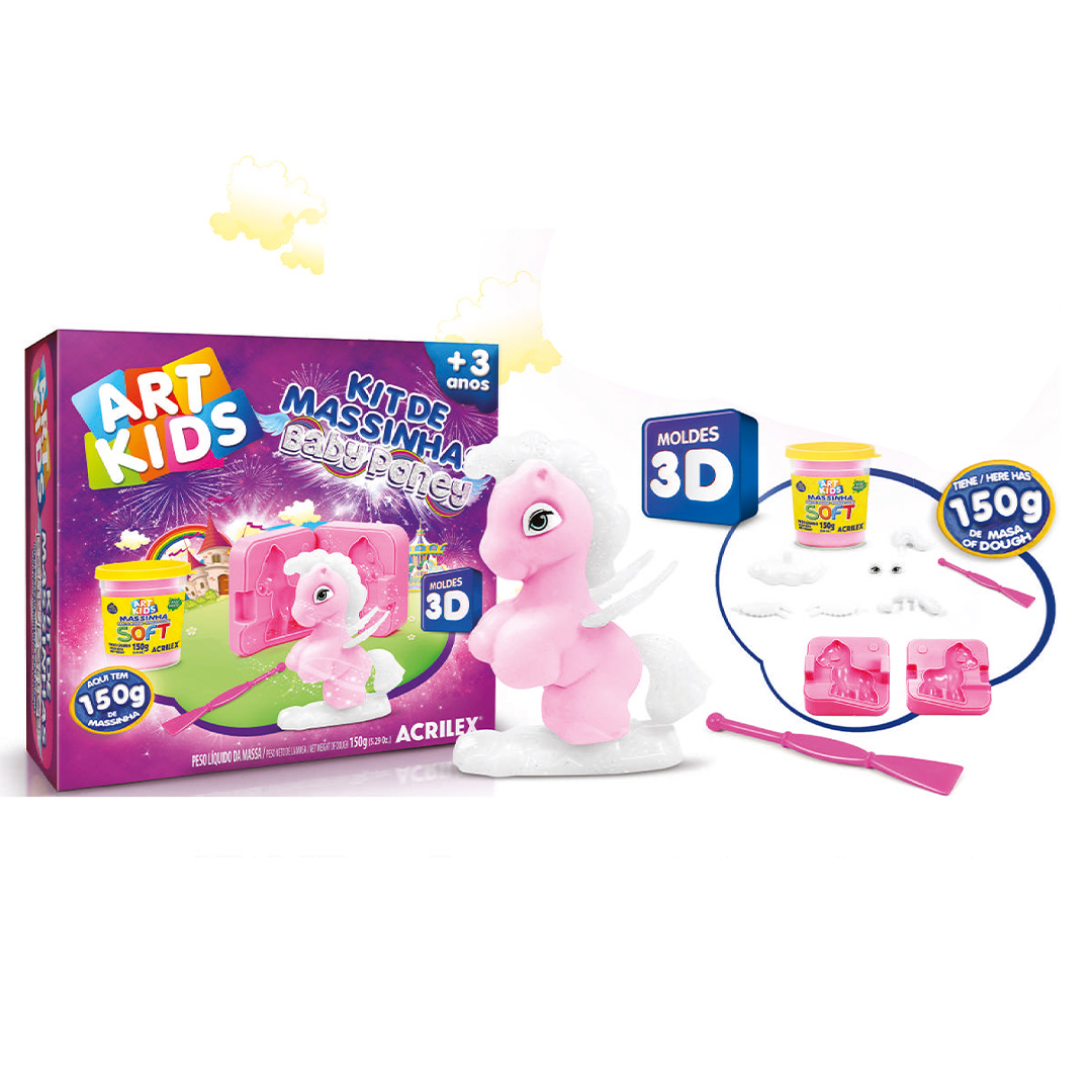  KIT MASA MODELAR ART KIDS ACRILEX BABY;
PONY 150GR - CON CORTANTE Y MOLDE