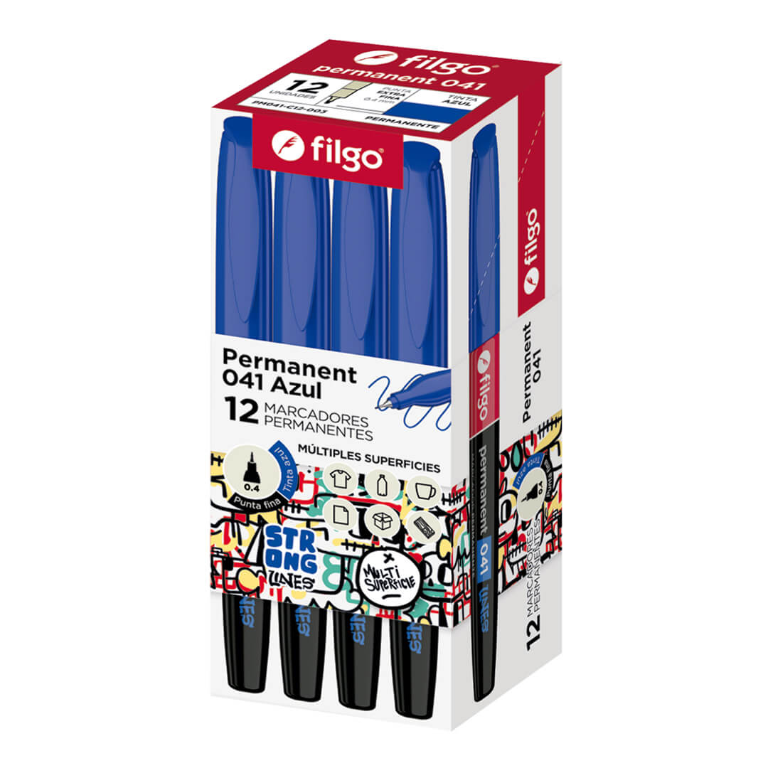  MARCADOR PERMANENTE FILGO 041 PUNTA  EXTRA FINA AZUL X12