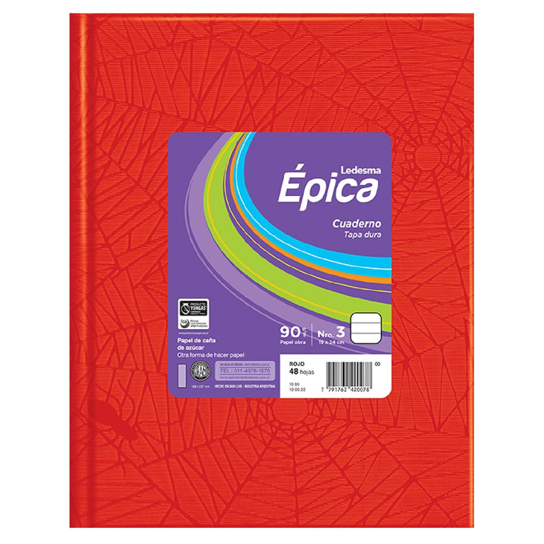  CUADERNO EPICA 19X24 TAPA CARTON FORRADO  ROJO 48 HOJAS RAYADO