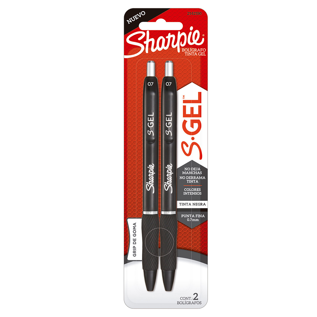  BOLIGRAFO RETRACTIL SHARPIE GEL 07MM  TINTA NEGRA BLISTER X2