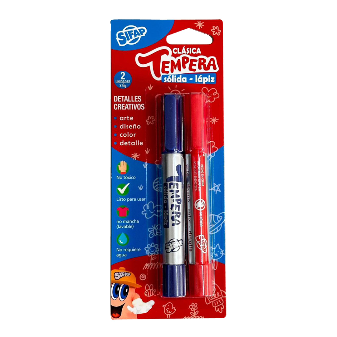  TEMPERA SIFAP SOLIDA LAPIZ X2 ROJO Y  AZUL