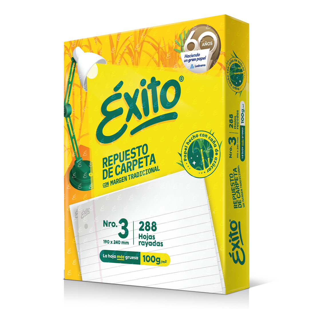  REPUESTO EXITO N3 TRADICIONAL 288 HOJAS RAYADO