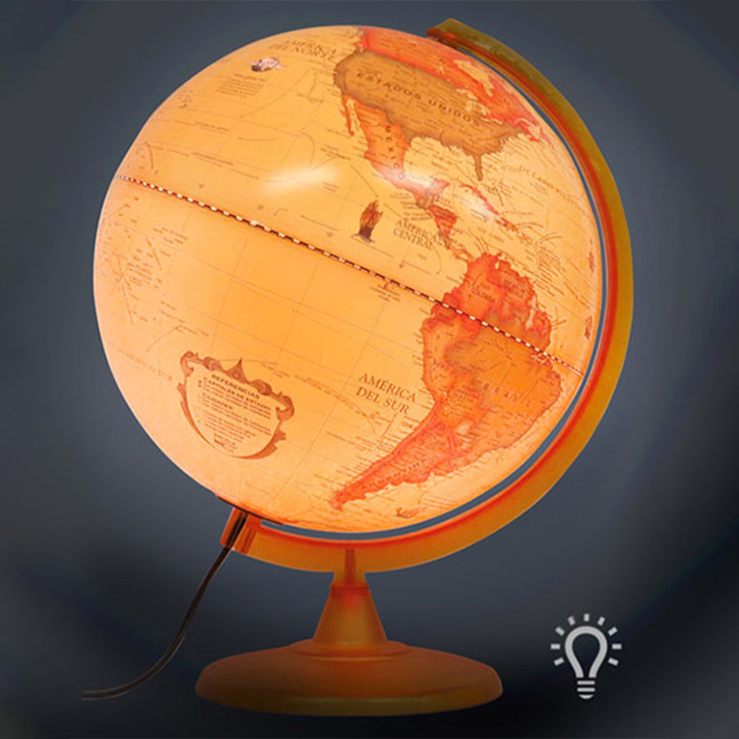  GLOBO TERRAQUEO 257ALW PLOW BASE  PLASTICA 25CM ANTIGUO CON LUZ