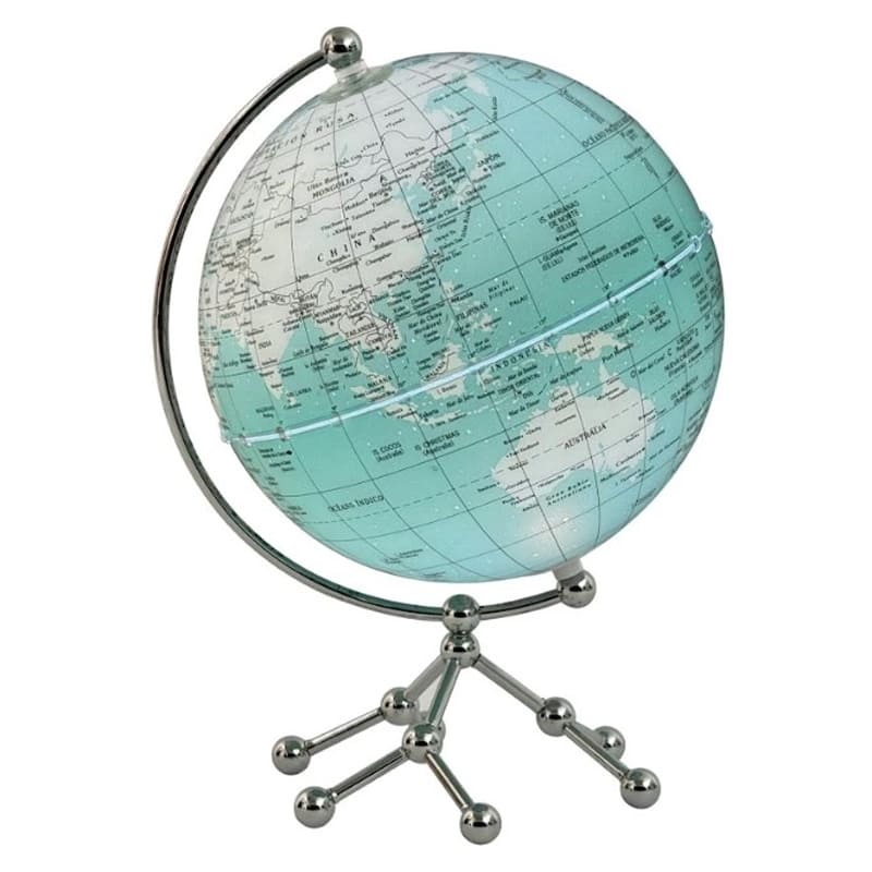  GLOBO TERRAQUEO SHANGHAI PLOW BASE METAL  CROMADO 20CM