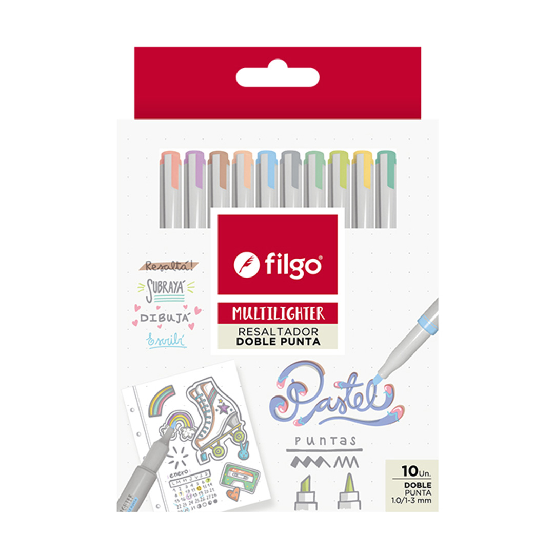  RESALTADOR FINO FILGO DOBLE PUNTA  MULTILIGHTER X10 PASTEL
