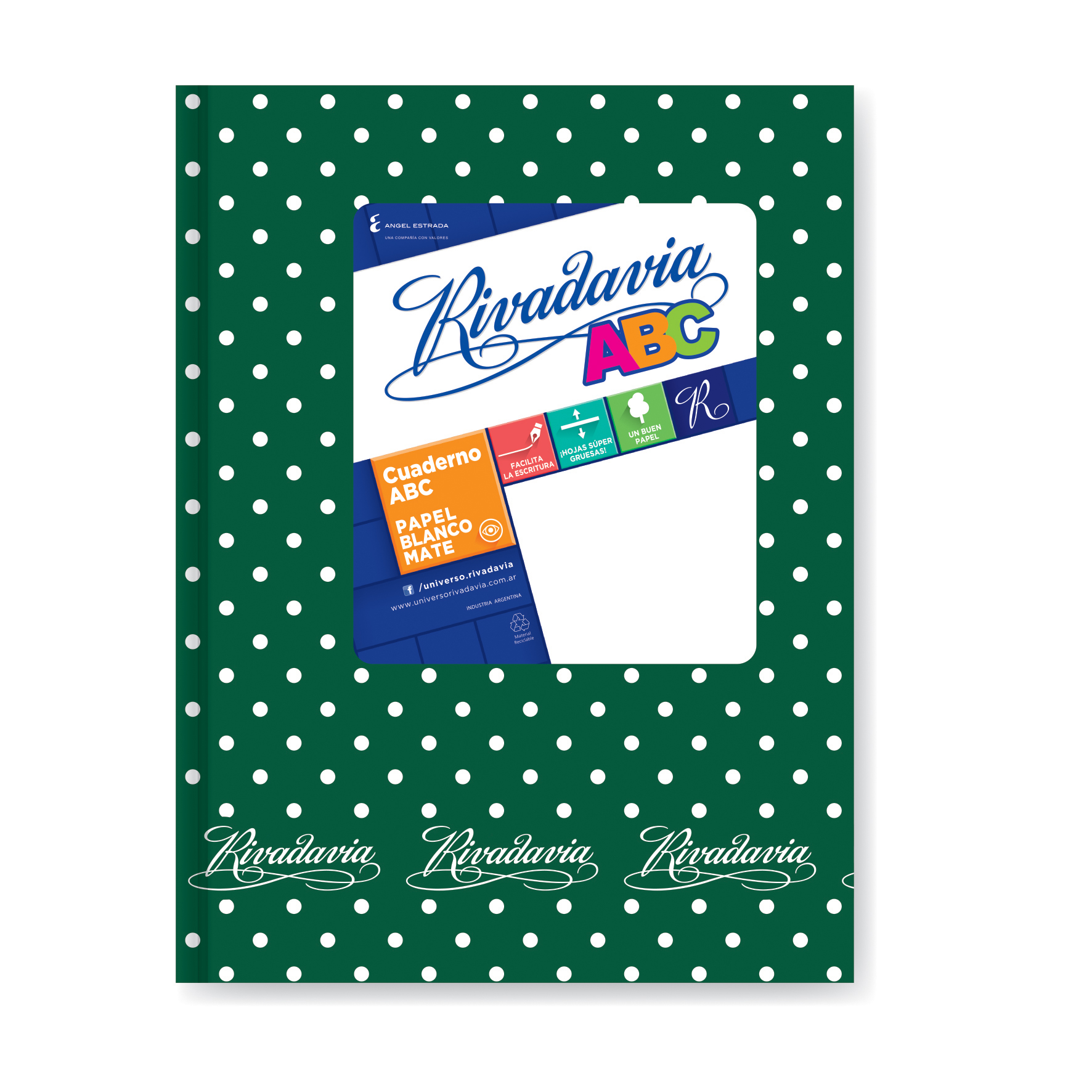  CUADERNO RIVADAVIA 19X23 ABC TAPA CARTON  LUNAR VERDE 98 HOJAS RAYADO