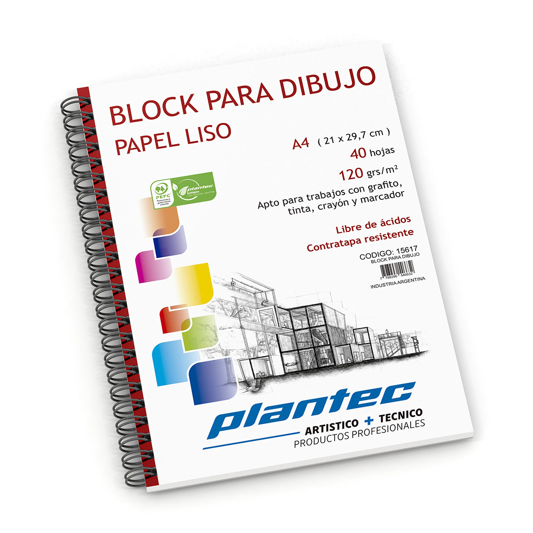  BLOCK DE DIBUJO PLANTEC ANILLADO LATERAL  A4 120GR 40 HOJAS LISO