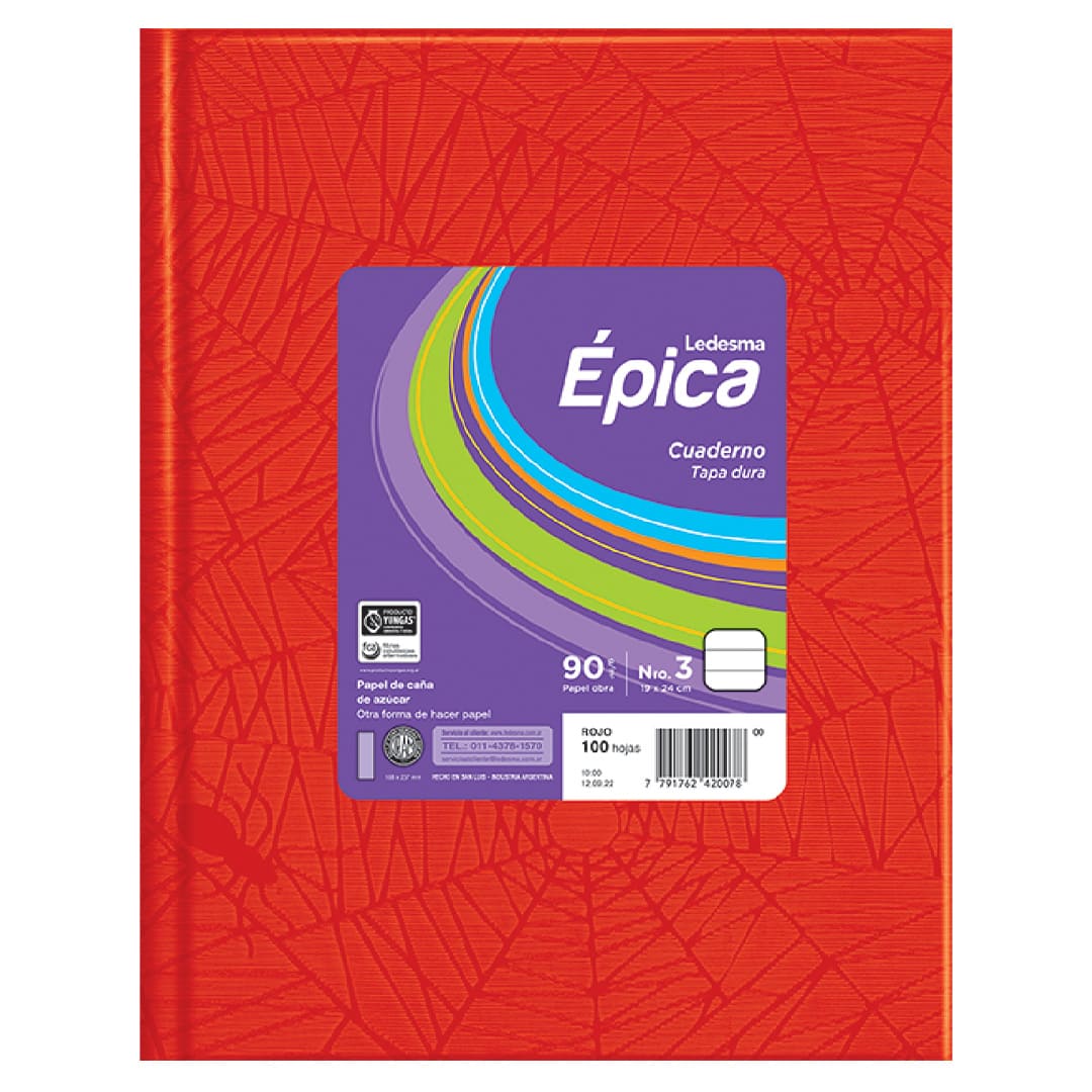  CUADERNO EPICA 19X24 TAPA CARTON FORRADO  ROJO 100 HOJAS RAYADO
