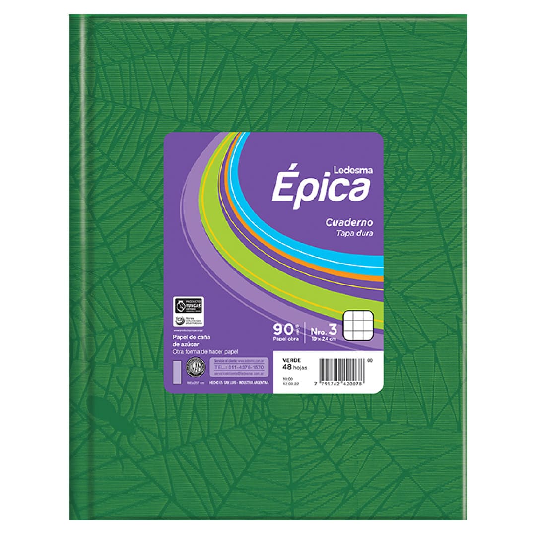  CUADERNO EPICA 19X24 TAPA CARTON FORRADO  VERDE 48 HOJAS CUADRICULADO