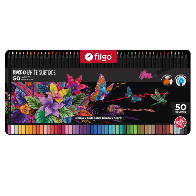  LAPIZ COLOR FILGO BLACK & WHITE X50  ESTUCHE METALICO