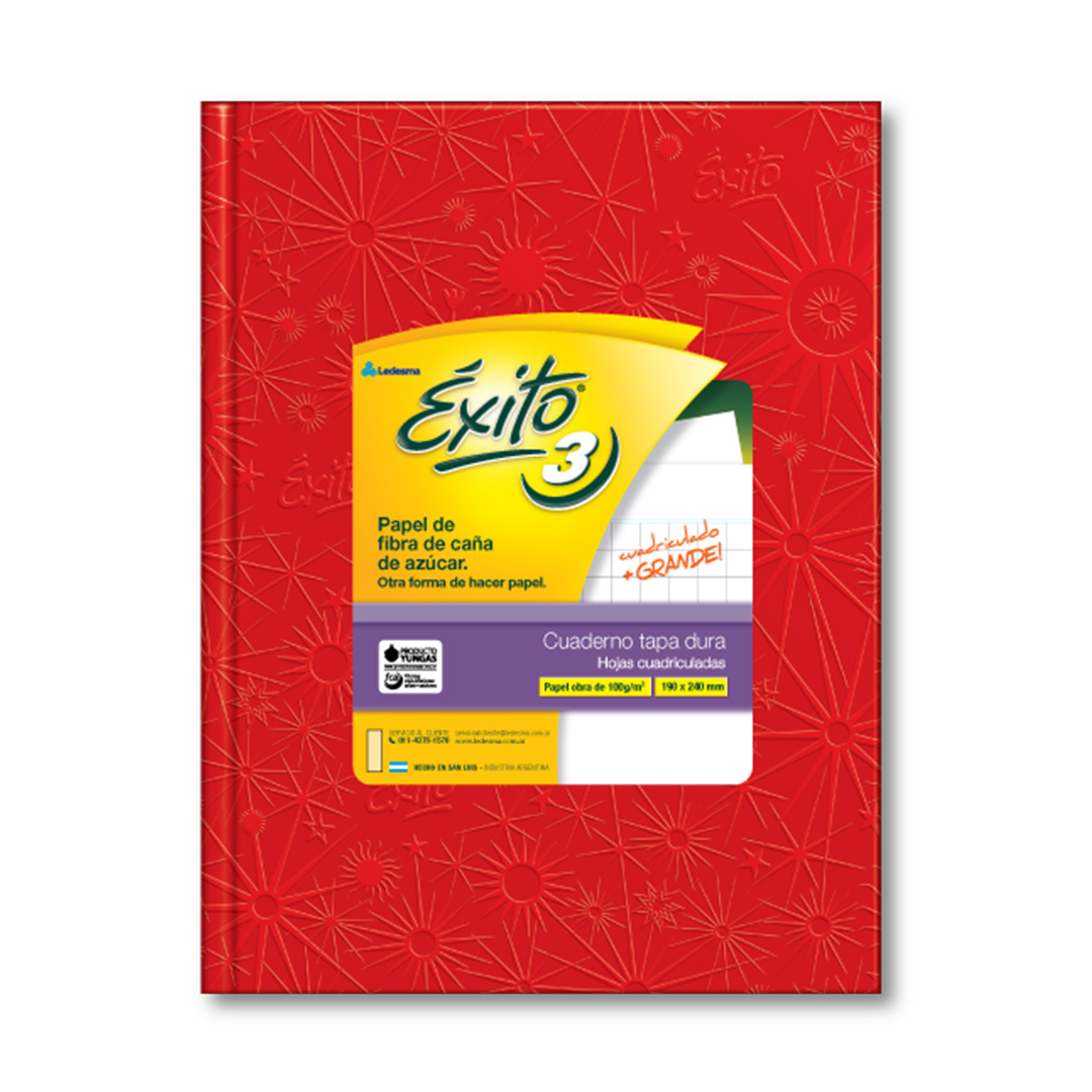  CUADERNO EXITO 19X24 TAPA CARTON FORRADO  ROJO 48 HOJAS CUADRICULADO GRANDE