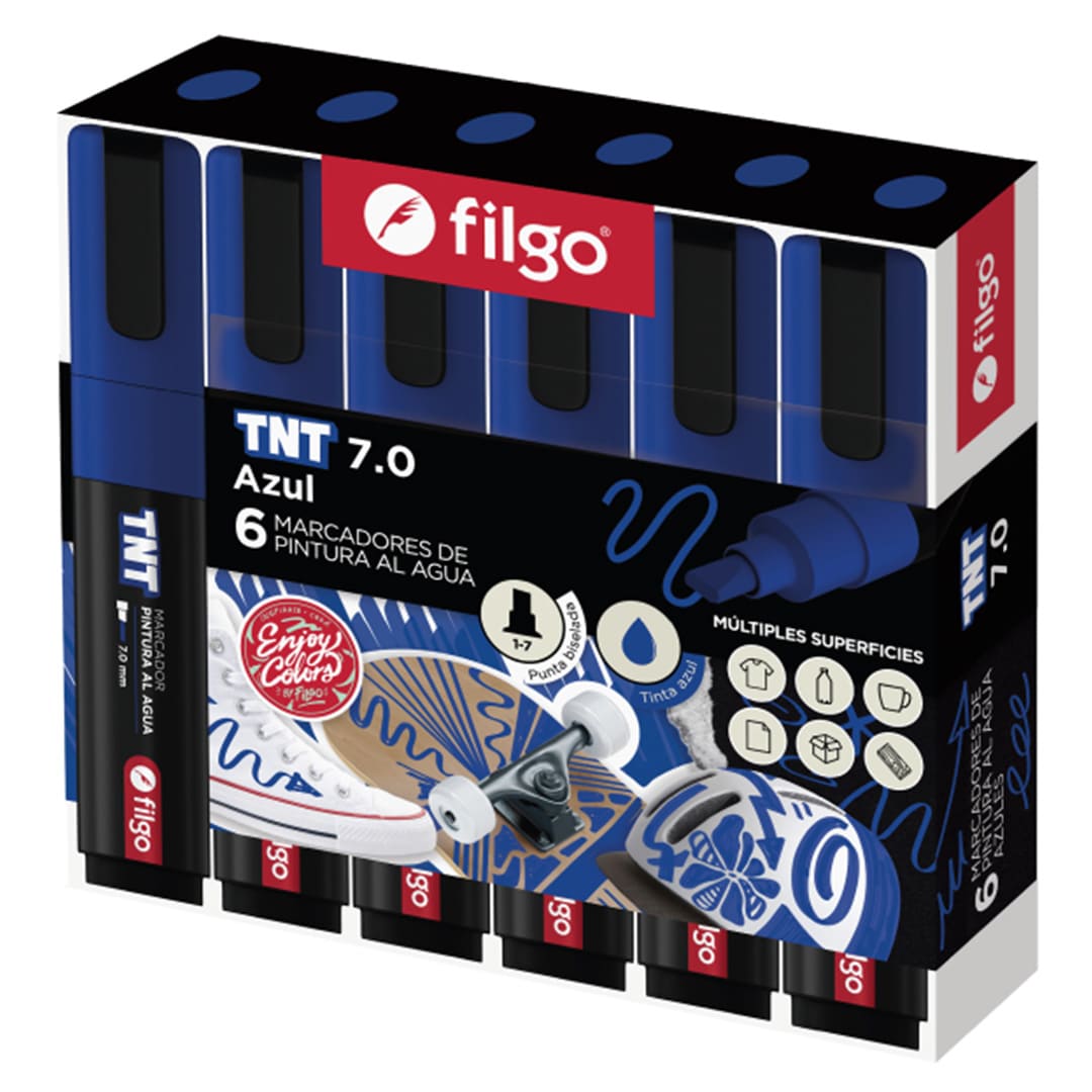  MARCADOR PINTURA FILGO TNT 7.0 PUNTA  BISELADA ESTUCHE X6 AZUL