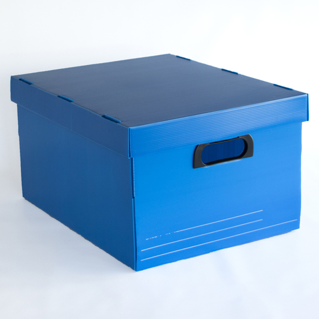  CAJA ARCHIVO PAGODA PLASTICA CON TAPA Y MANIJAS 504 AZUL PACK X12 25X45X35