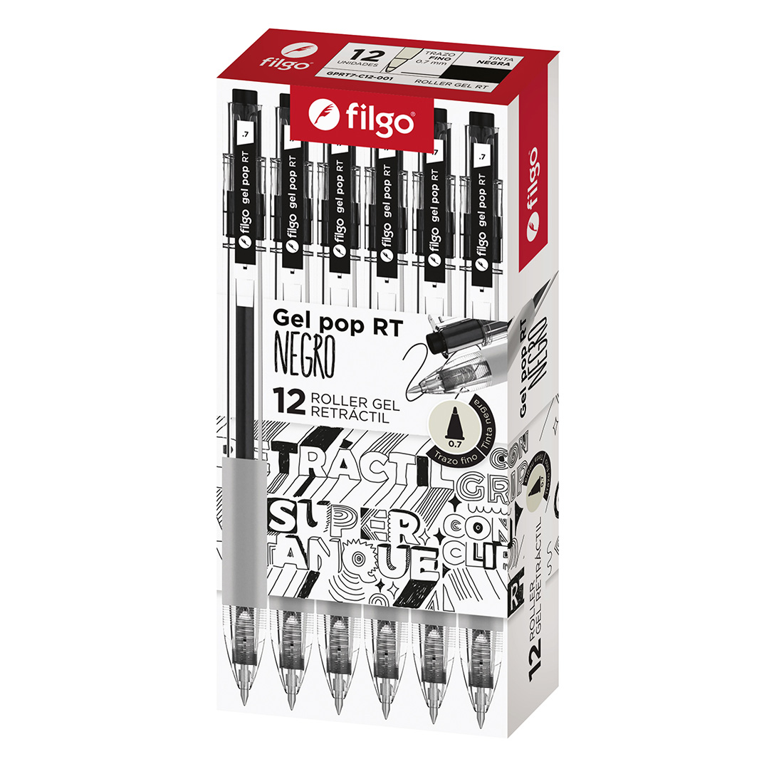  ROLLER GEL FILGO POP RETRACTIL X12 NEGRO