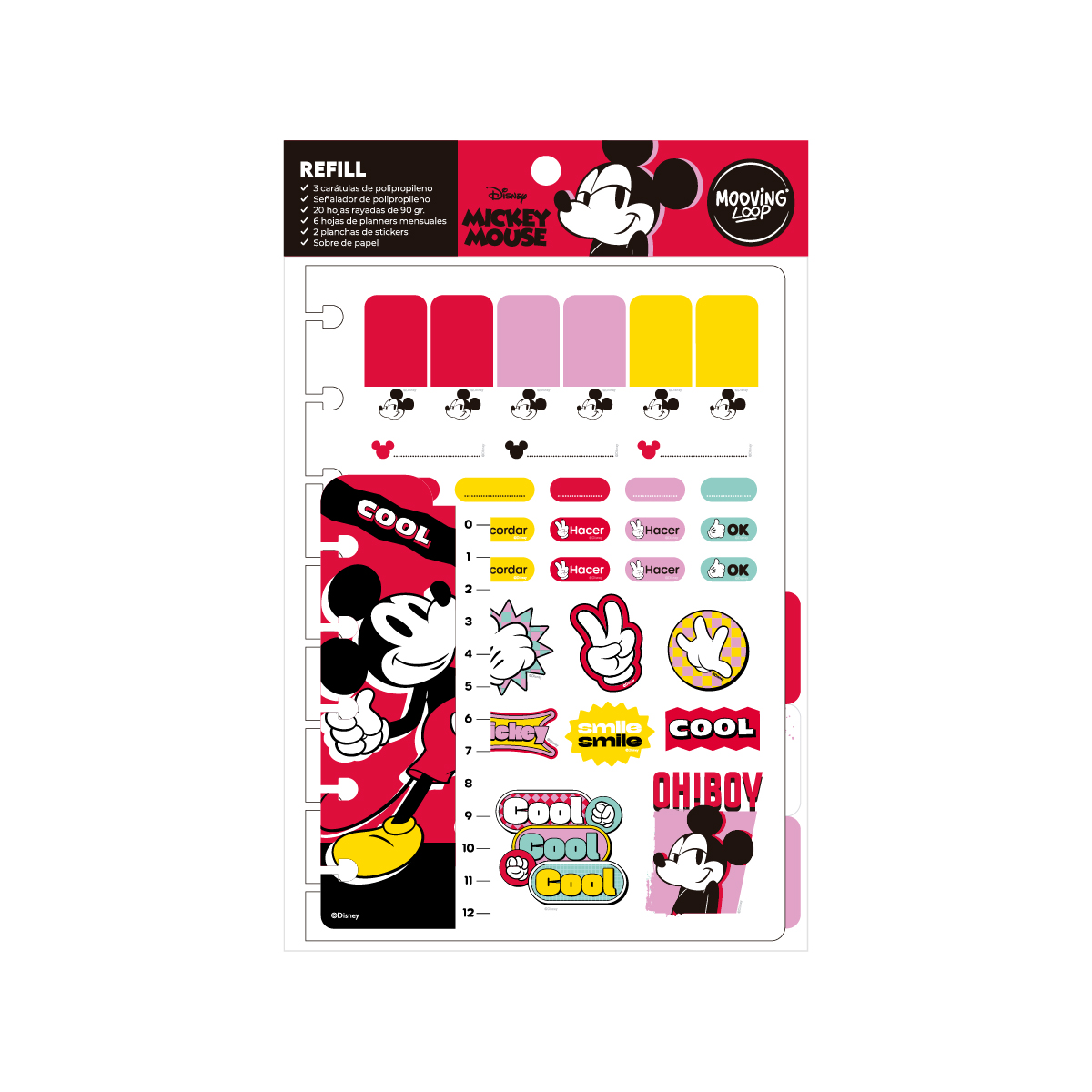  REPUESTO CUADERNO MOOVING LOOP A5;
MICKEY MOUSE RAYADO