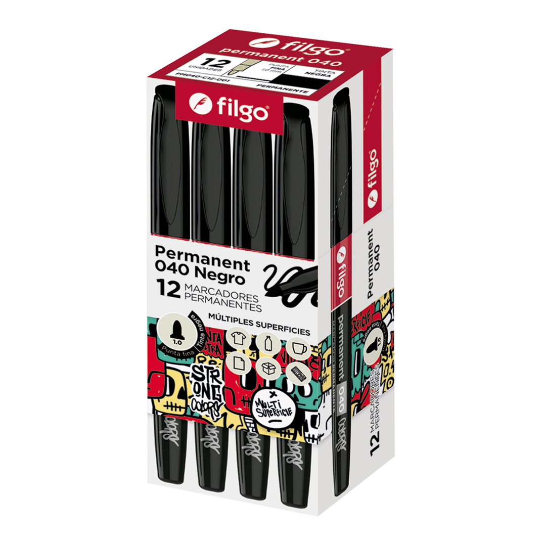  MARCADOR PERMANENTE FILGO 040 PUNTA FINA  NEGRO X12