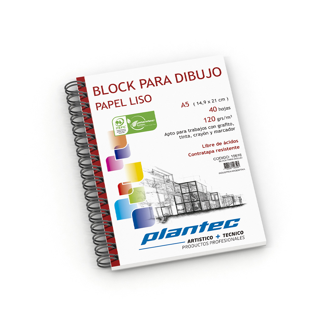  BLOCK DE DIBUJO PLANTEC ANILLADO LATERAL  A5 120GR 40 HOJAS LISO