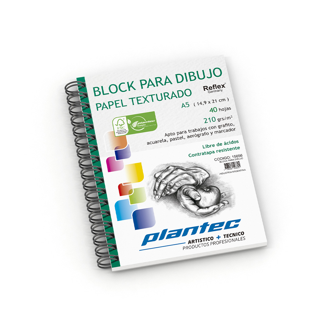  BLOCK DE DIBUJO PLANTEC ANILLADO LATERAL  A5 210GR 40 HOJAS TEXTURADO