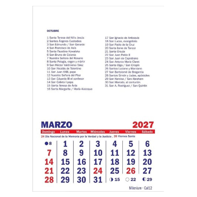  CALENDARIO MENSUAL CRISWAL CAL12 10X15;
X25