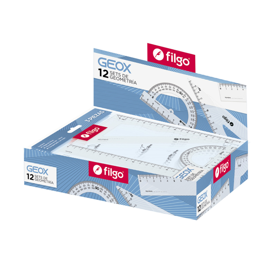  SET GEOMETRIA FILGO GEOX 3 PIEZAS  ESTUCHE X 12 BLISTERS