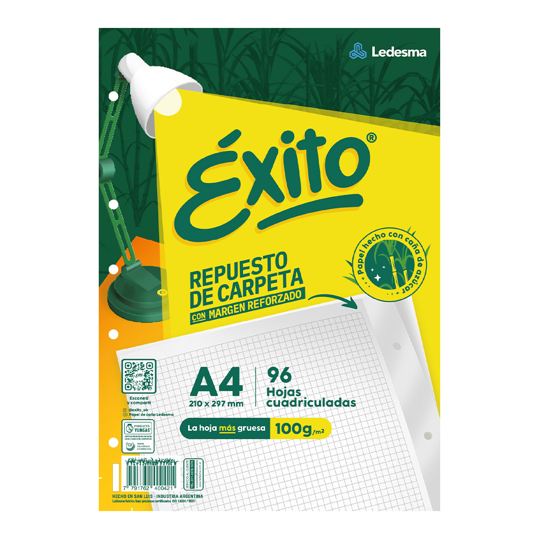  REPUESTO EXITO A4 CON BANDA 96 HOJAS  CUADRICULADO