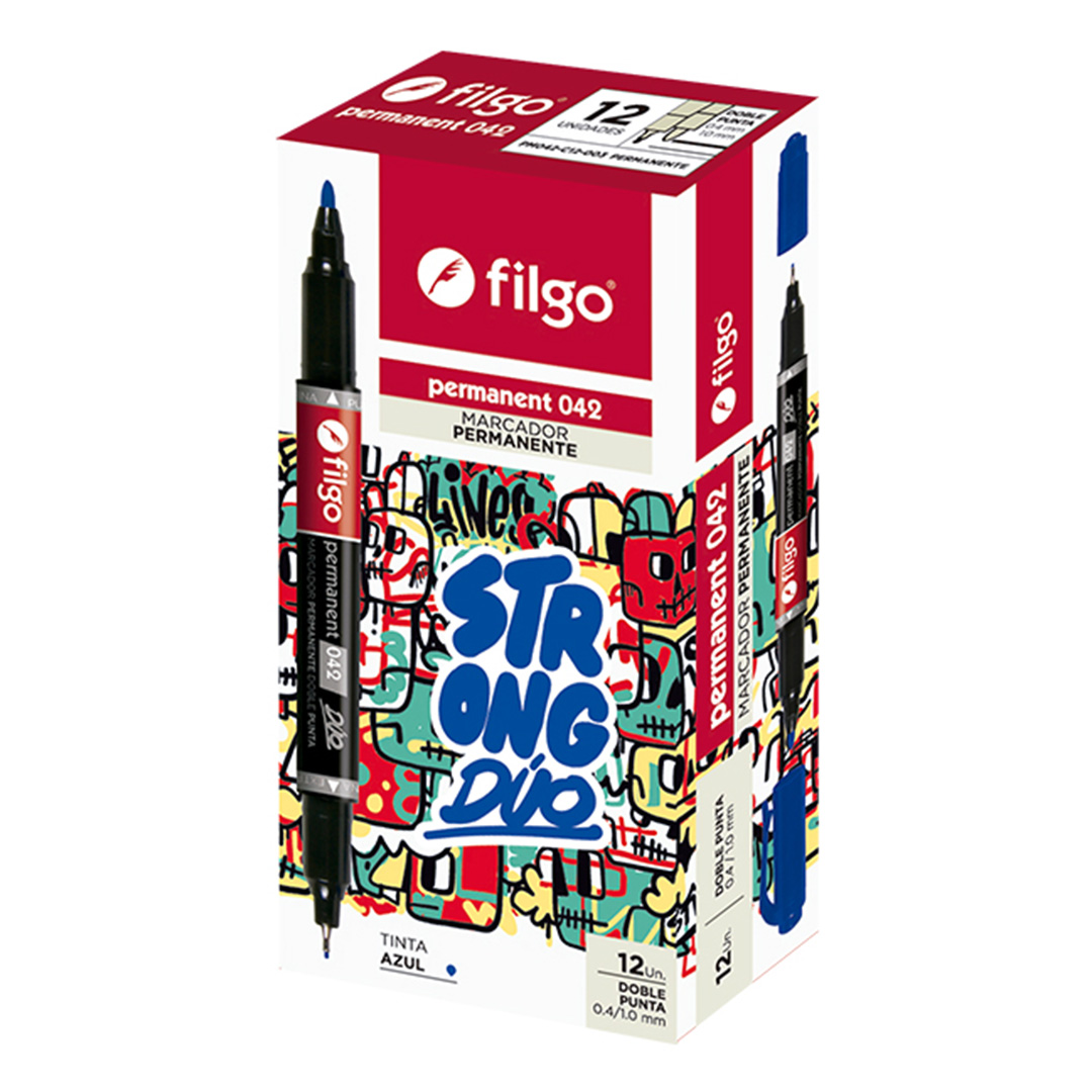  MARCADOR PERMANENTE FILGO 042 DOBLE  PUNTA AZUL X12