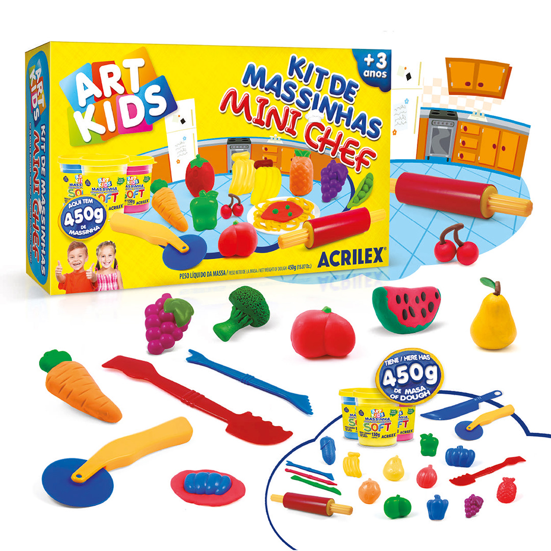  KIT MASA MODELAR ACRILEX ART KIDS MINI;
CHEF 450GR - CON CORTANTE Y MOLDE