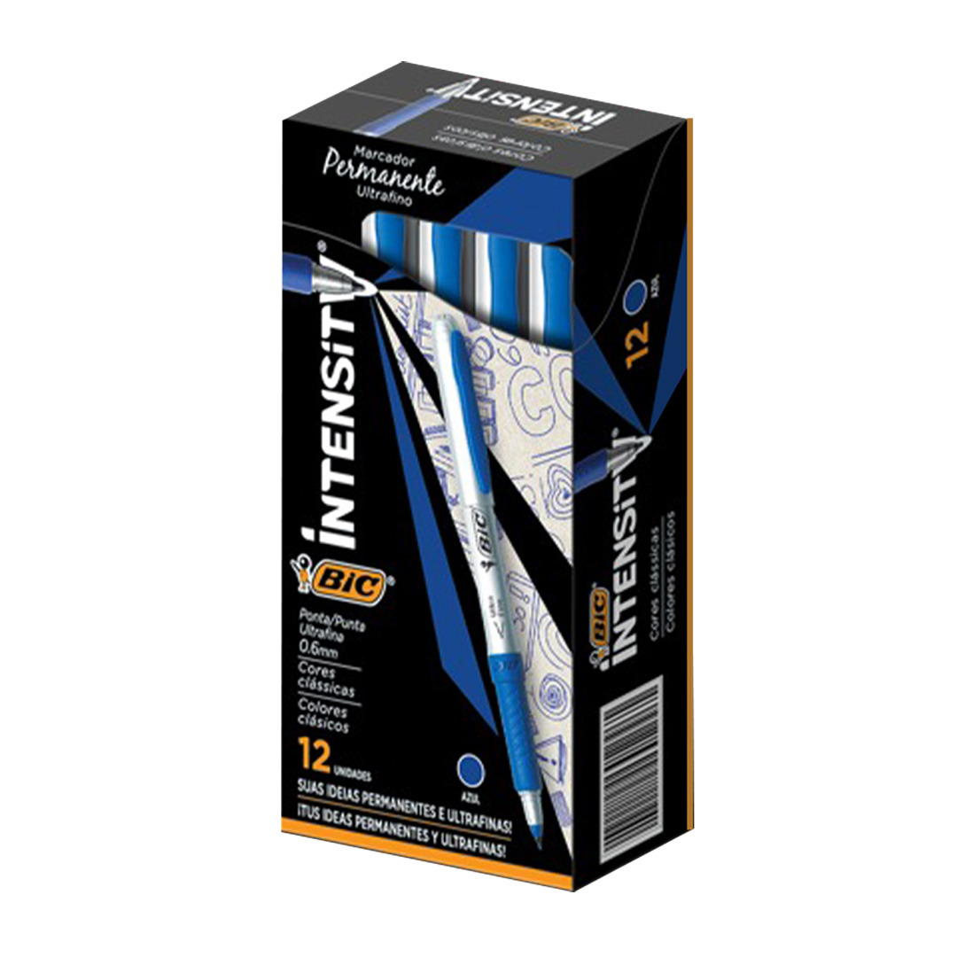  MARCADOR PERMANENTE BIC GRIP INTENSITY;
ULTRAFINO 0,6MM X 12 AZUL