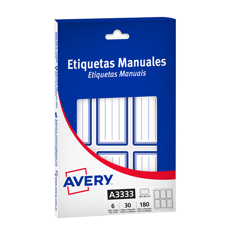  ETIQUETA AVERY MANUAL ESCOLAR  RECTANGULAR A3333 AZUL 34X6 MM X30 HOJAS