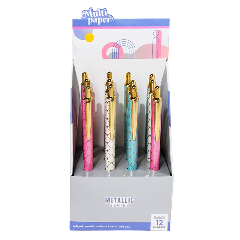  BOLIGRAFO RETRACTIL MULTIPAPER METALICO 1MM TINTA AZUL NICE X12