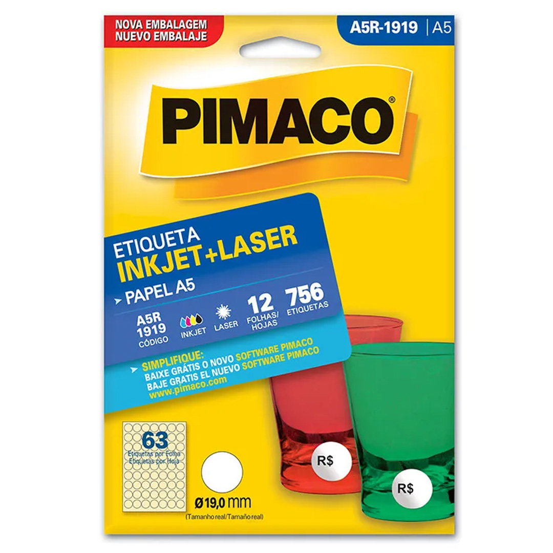  ETIQUETA PIMACO REDONDA A5 BLANCA 19MM;
DIAMETRO X12 HOJAS