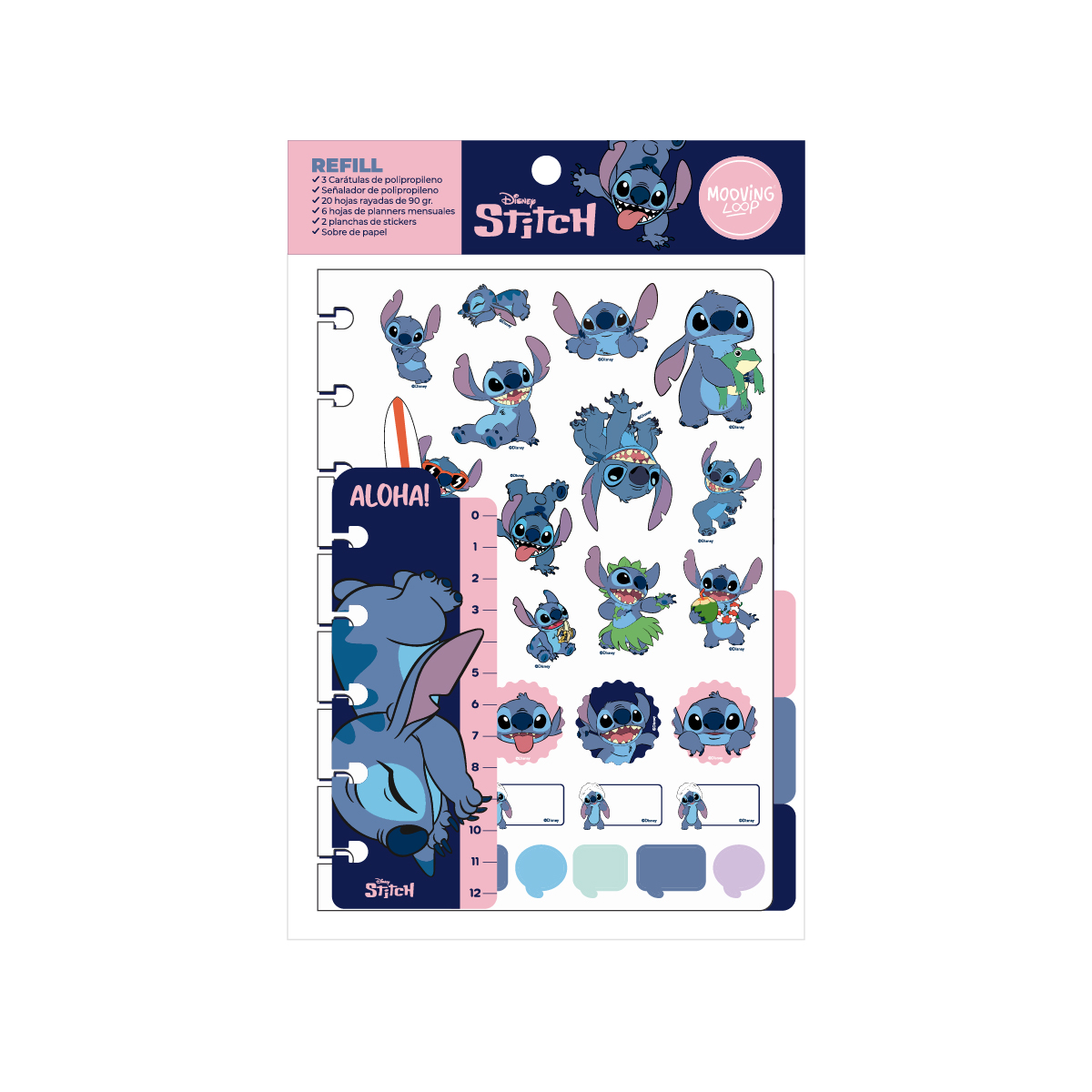  REPUESTO CUADERNO MOOVING LOOP A5  STITCH RAYADO X 30 HOJAS