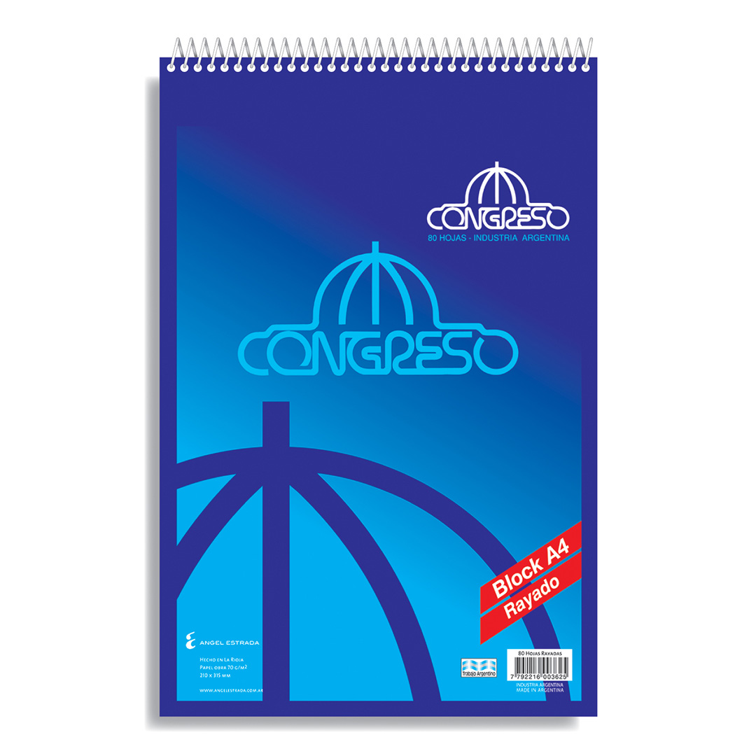  BLOCK A4 CONGRESO ESPIRALADO 80 HOJASRAYADO