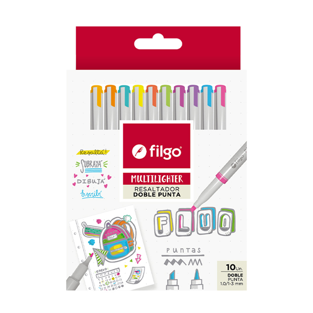  RESALTADOR FINO FILGO DOBLE PUNTA  MULTILIGHTER X10 FLUO