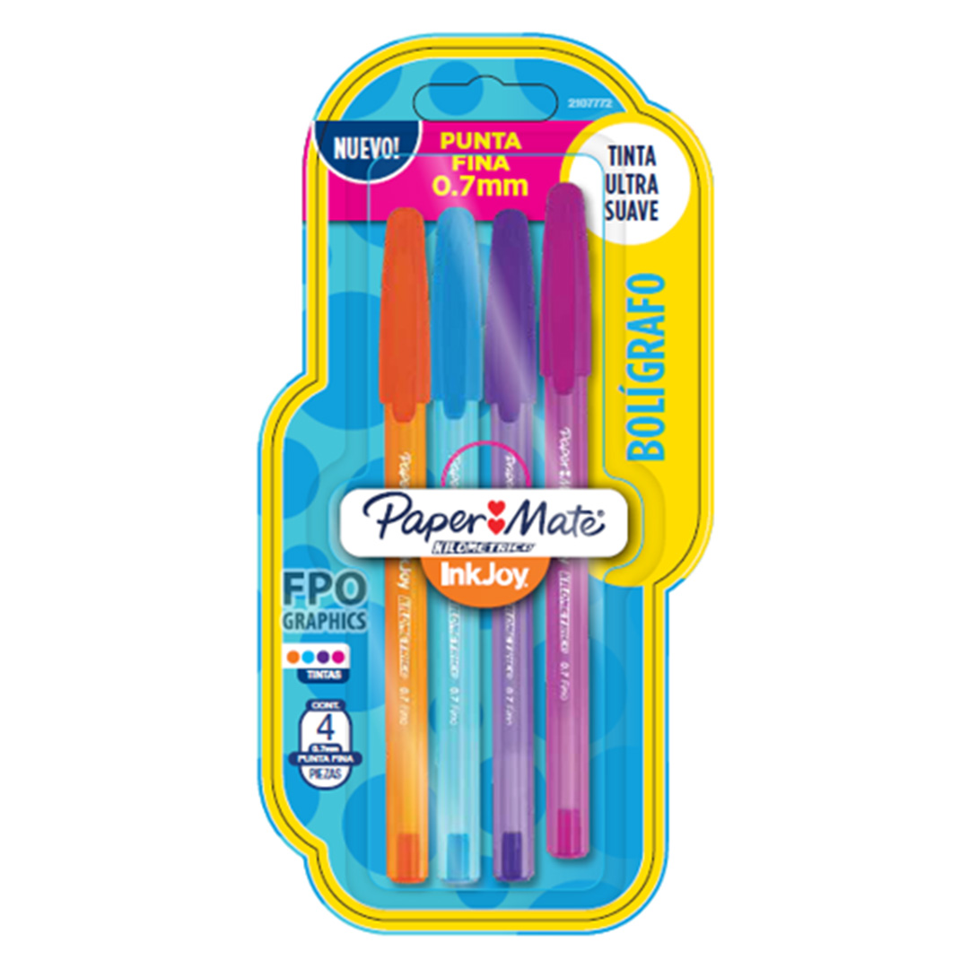  BOL PAPERMATE KM 100 FINO INKJOY 07MMSURTIDO BLISTER X4