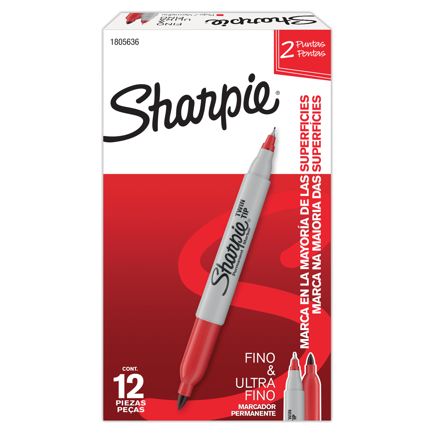 MARCADOR PERMANENTE SHARPIE TWIN TIP  ROJO X12