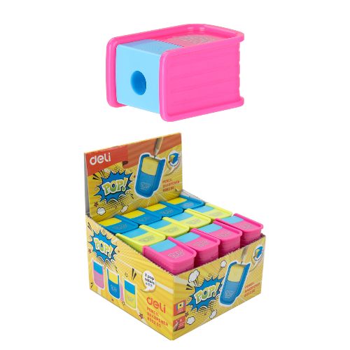  SACAPUNTAS DELI PLASTICO POP CON  DEPOSITO DISPLAY X36