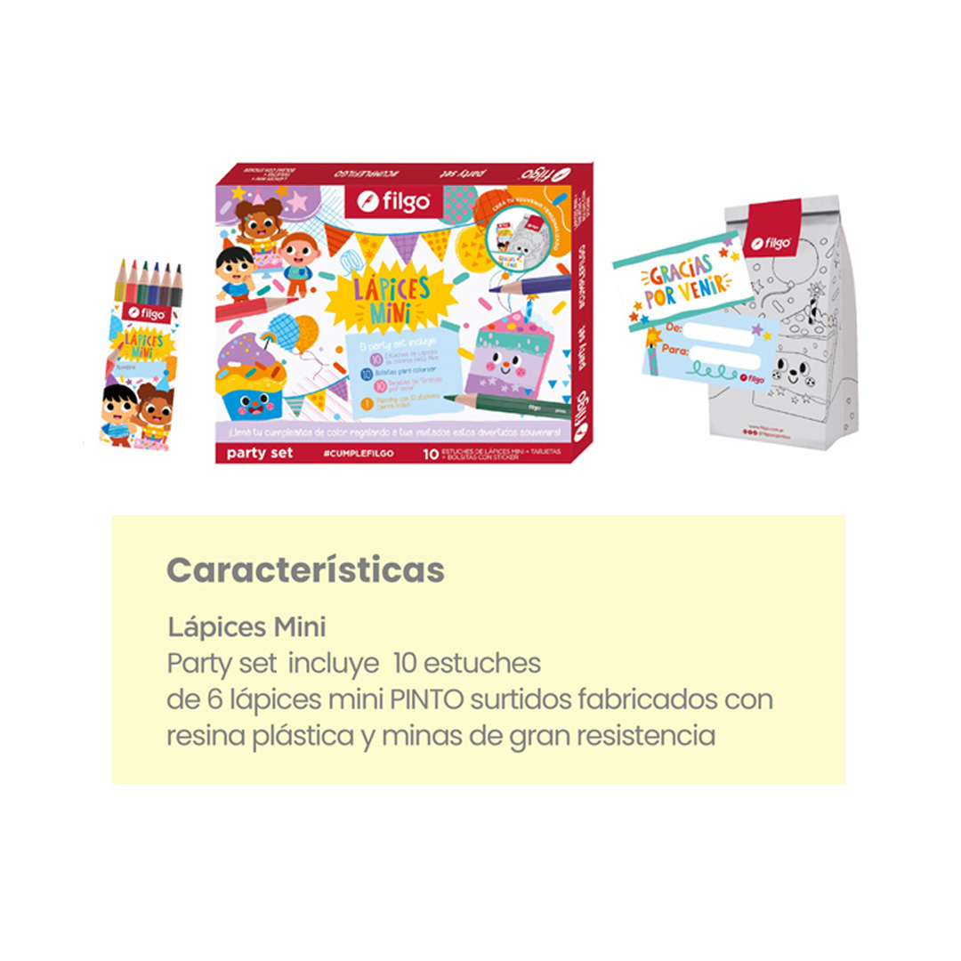 SET FILGO PARTY - LAPIZ COLOR CORTO PACK  X10 ESTUCHES