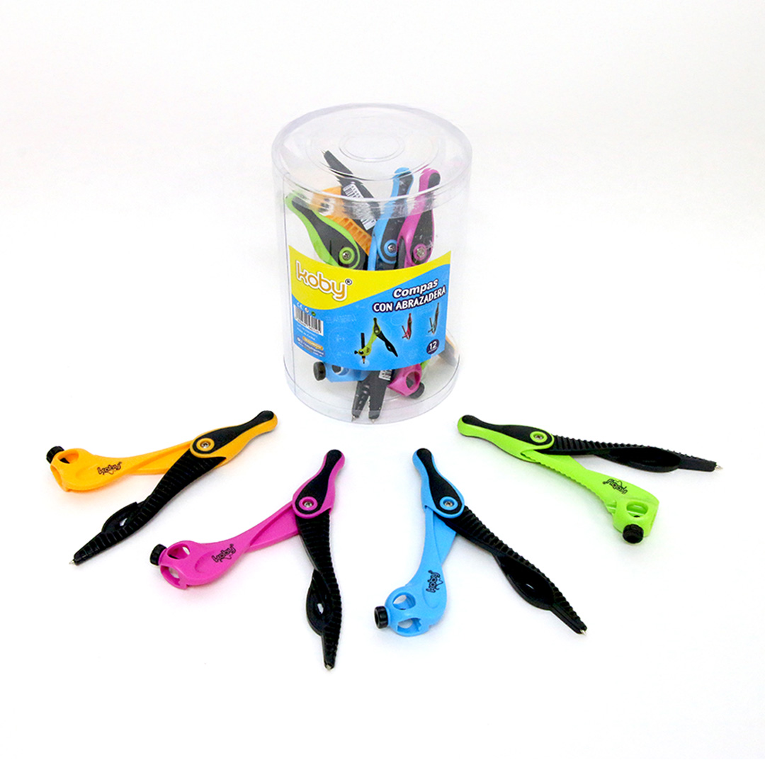  COMPAS KOBY PLASTICO CON ABRAZADERA  ESTUCHE X12