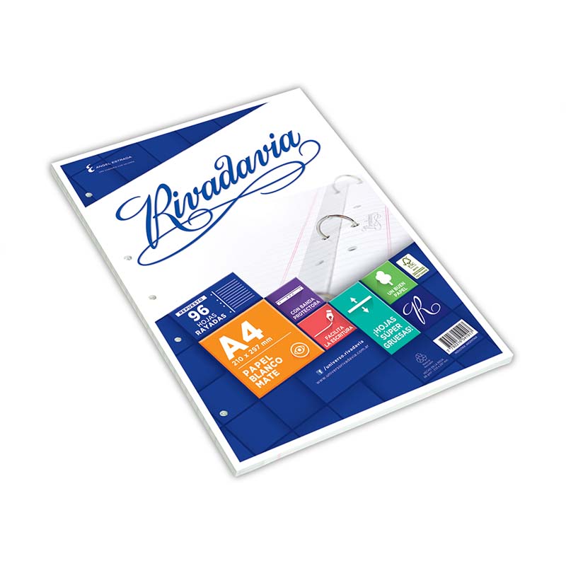  REPUESTO RIVADAVIA A4 CON BANDA 96  HOJAS RAYADO