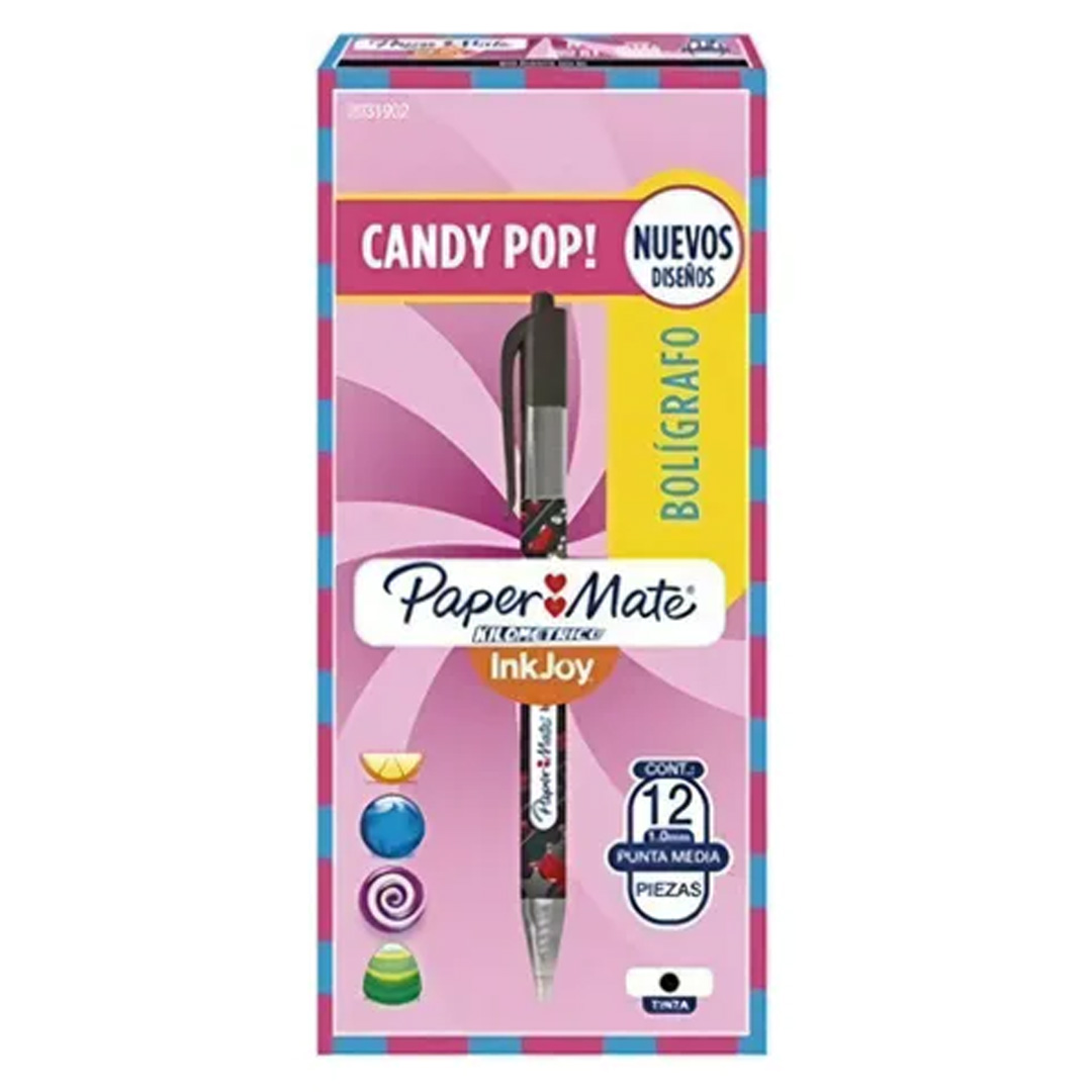  BOLIGRAFO RETRACTIL PAPERMATE CANDY POP NEGRO X12