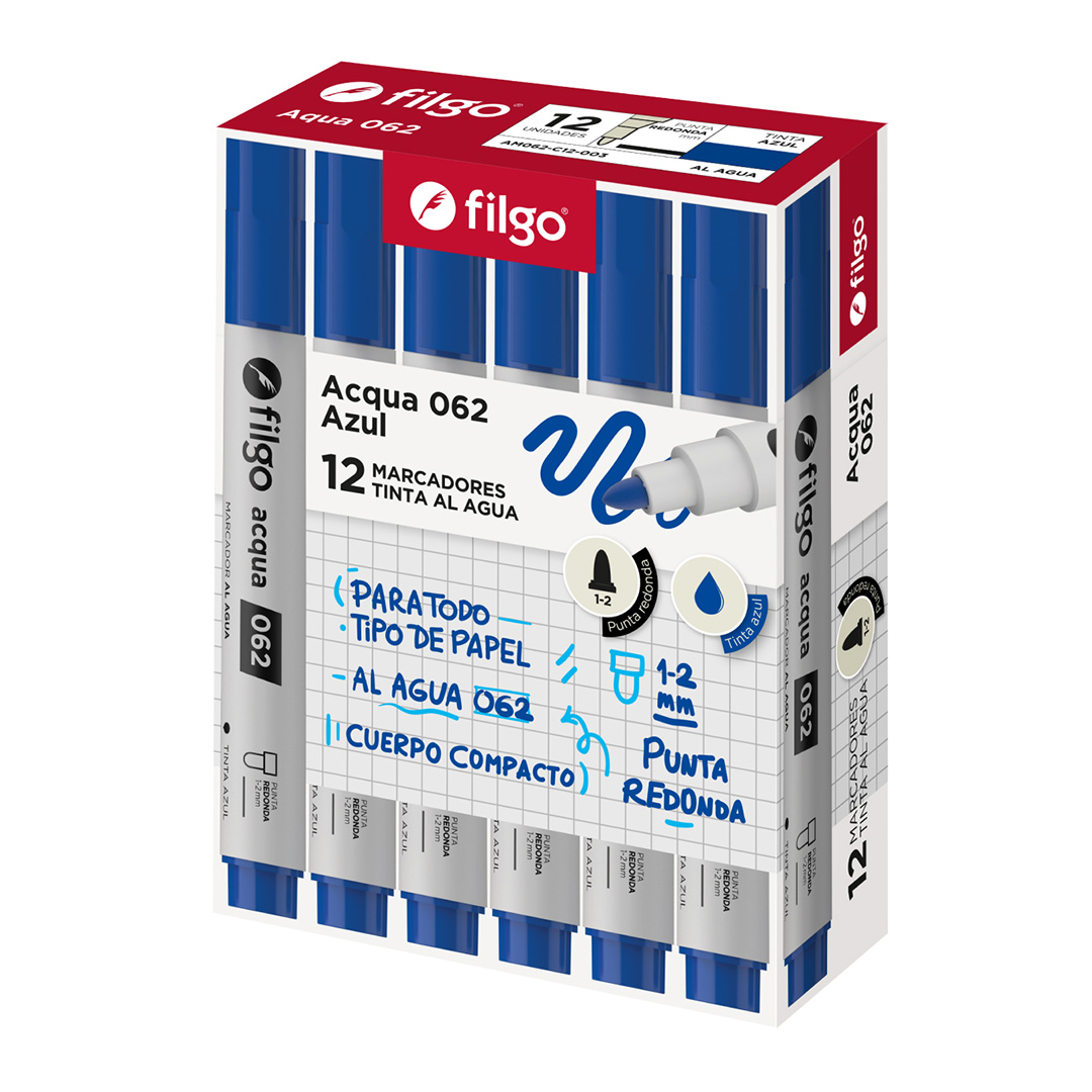  MARCADOR FILGO AL AGUA 062 PUNTA REDONDA  Y CLIP AZUL X12