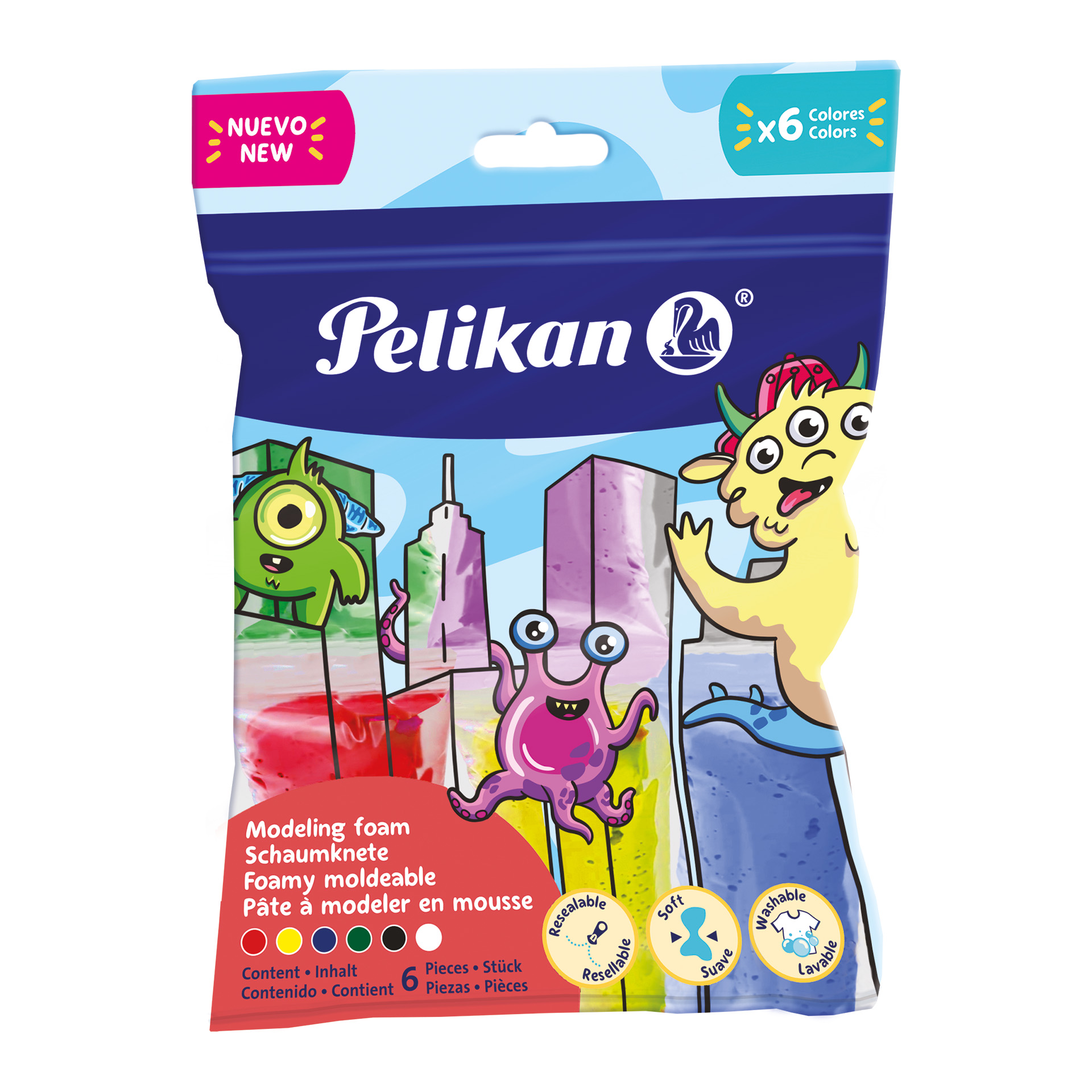  MASA MODELAR PELIKAN FOAMY 10 GRAMOS  COLORES SURTIDOS X6