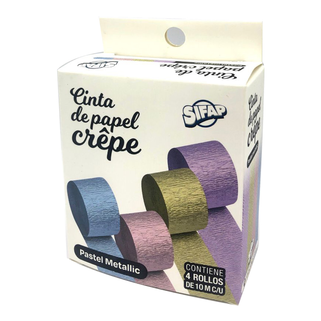  PAPEL CREPE EN CINTA SIFAP PASTEL METAL X4